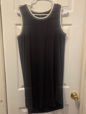 ABS Allen Schwartz Black Midi Dress with Cream Trim Accents
